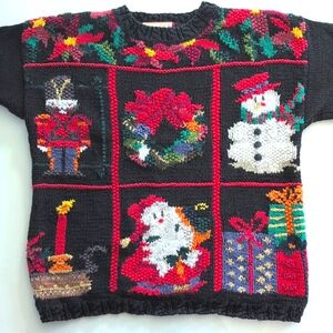 VTG Crystal Kobe hand knit cotton/ramie oversized Christmas sweater. Small.